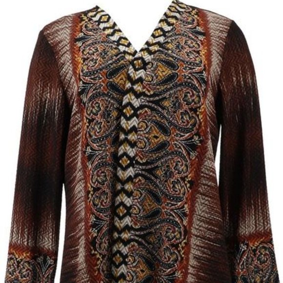 NWT GRAVER SUSAN GRAVER PRINTED NOVELTY KNIT CARDIGAN SWEATER SPICE BROWN XXSP - Picture 1 of 10